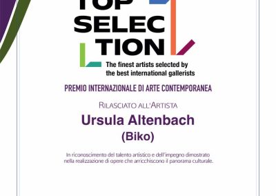 Certificate of artistic merit awarded to contemporary artist Ursula Altenbach (Biko) on the occasion of the 2025 Top Selection Berlin Award
