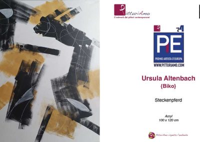 Exhibition of the artwork "Steckenpferd" by contemporary artist Ursula Altenbach (Biko) at the Cartavetra Gallery, Florence, on the occasion of the 2024 Artist of Europe Award
